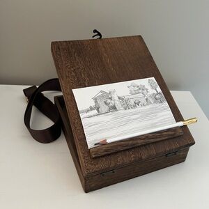 Wooden easel box for drawing and painting plein air